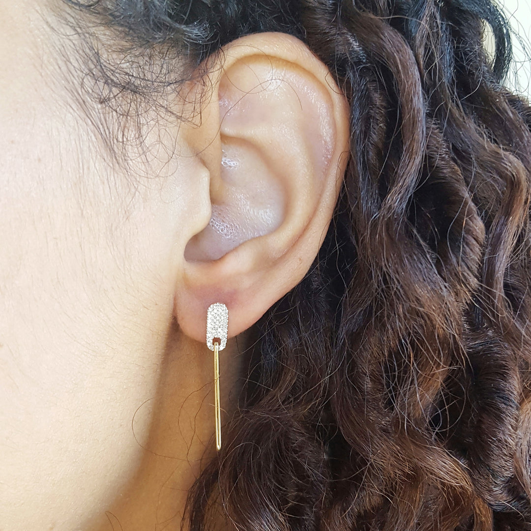 14K Two Tone Diamond Dangle Earrings