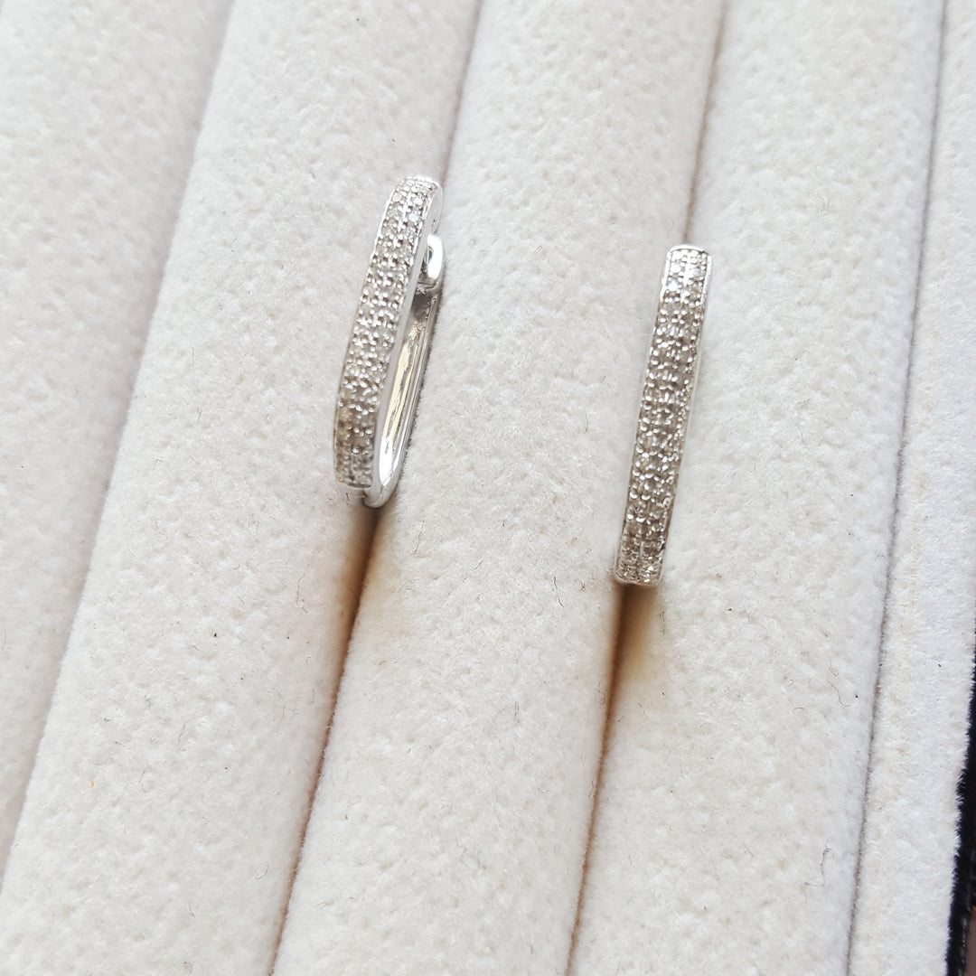14K White Gold Sleek Diamond Hoops