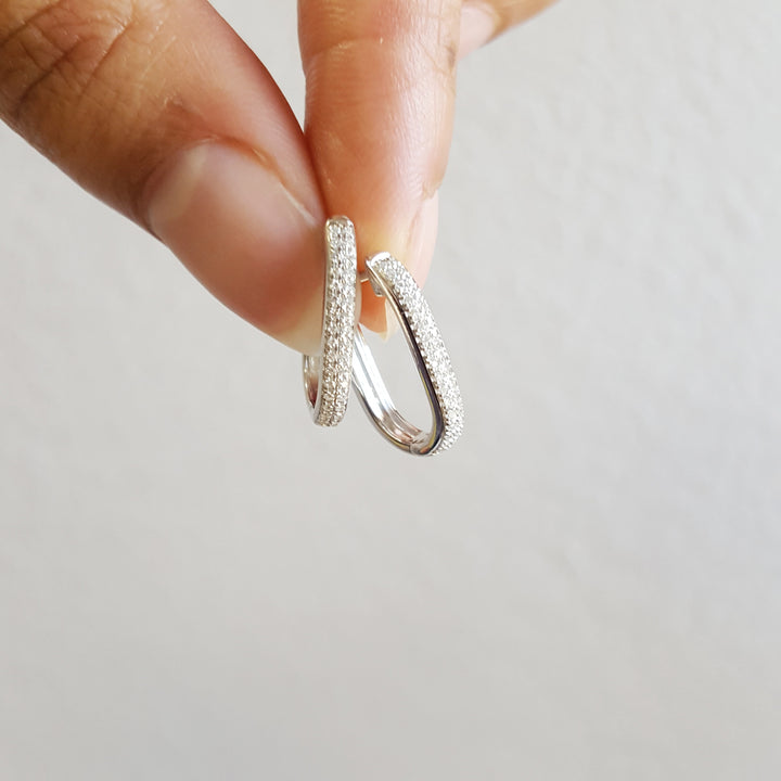 14K White Gold Sleek Diamond Hoops
