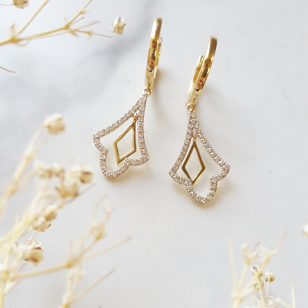 14K Yellow Gold Vintage Inspired Dangle Earrings