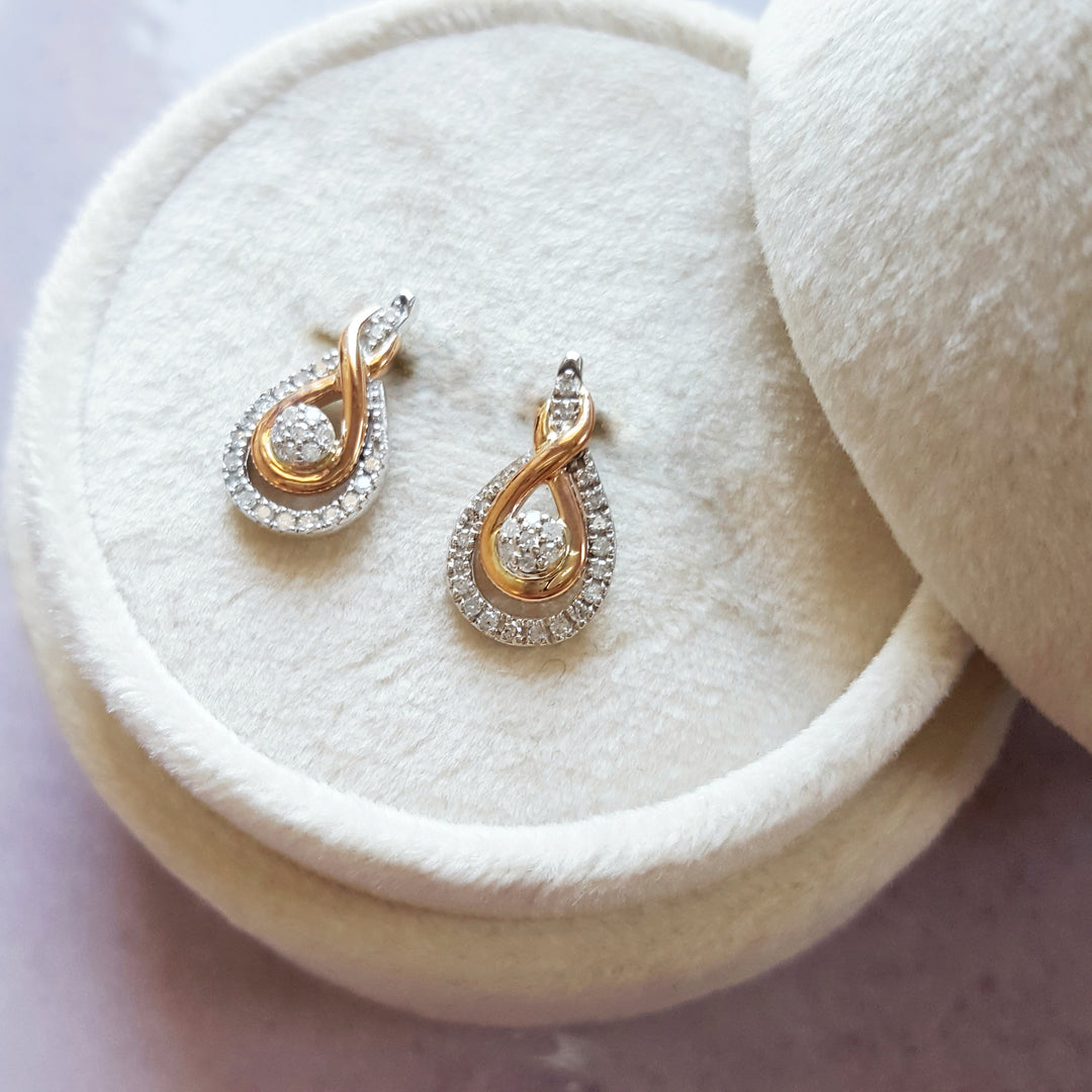 Sterling Silver and Rose Gold Diamond Studs