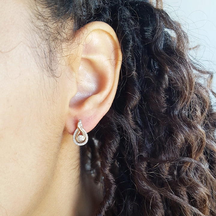 Sterling Silver and Rose Gold Diamond Studs