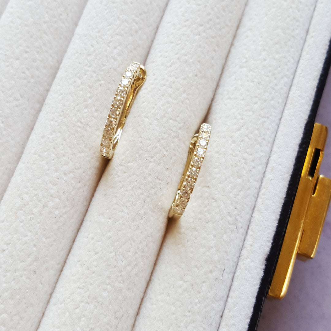 14K Yellow Gold Petite Diamond Hoop Earrings