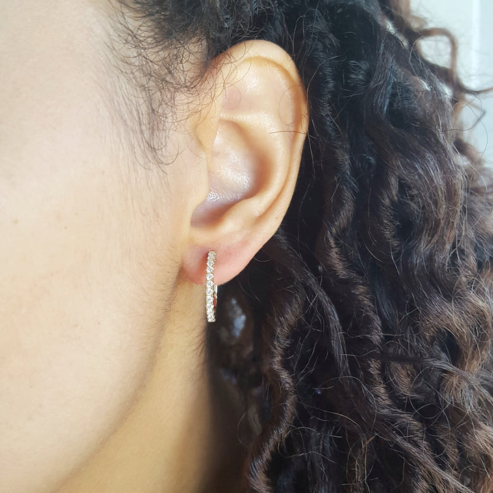 14K Yellow Gold Petite Diamond Hoop Earrings
