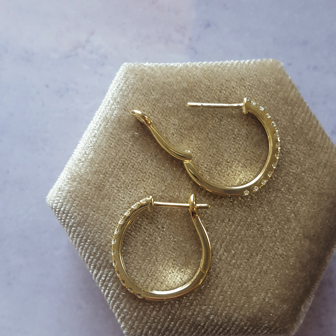 14K Yellow Gold Petite Diamond Hoop Earrings