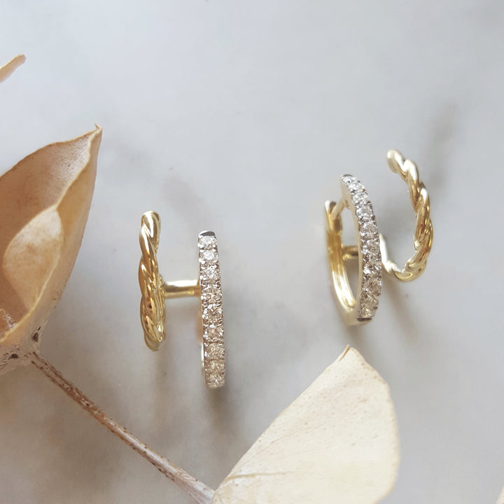 14K Yellow Gold Double Hoop Diamond Earrings