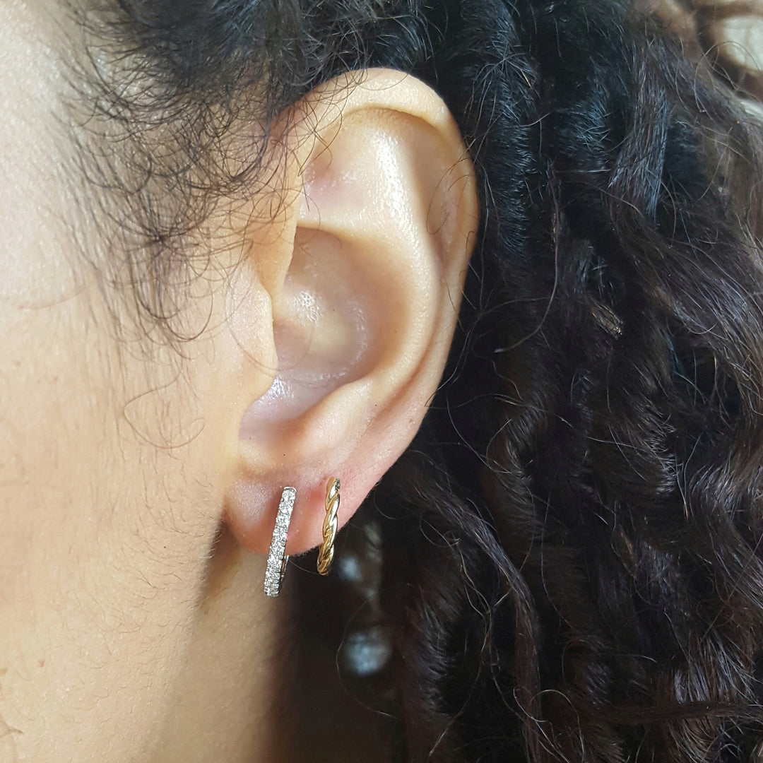 14K Yellow Gold Double Hoop Diamond Earrings