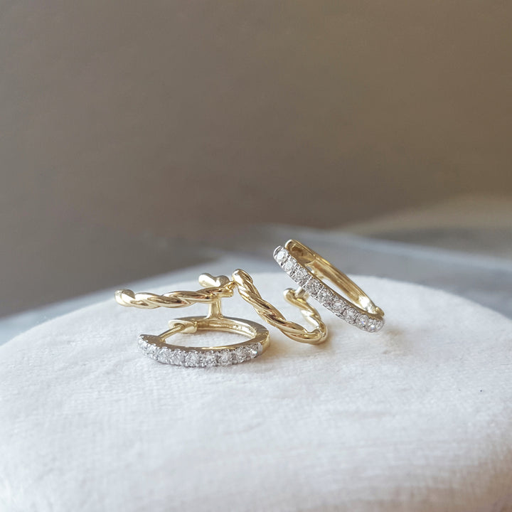 14K Yellow Gold Double Hoop Diamond Earrings