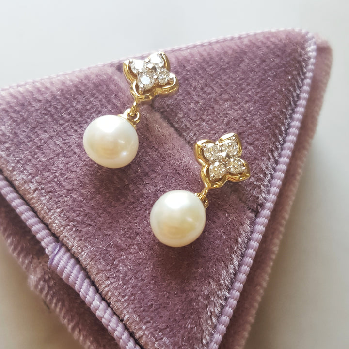 14K Yellow Gold Vintage Inspired Pearl Earrings