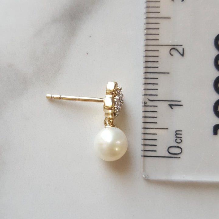 14K Yellow Gold Vintage Inspired Pearl Earrings