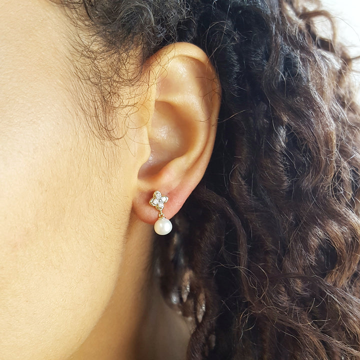 14K Yellow Gold Vintage Inspired Pearl Earrings
