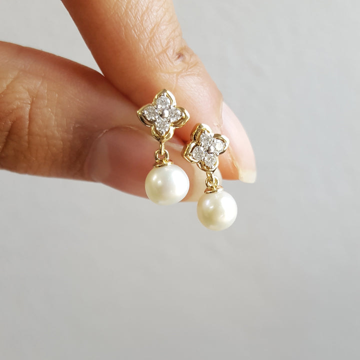 14K Yellow Gold Vintage Inspired Pearl Earrings