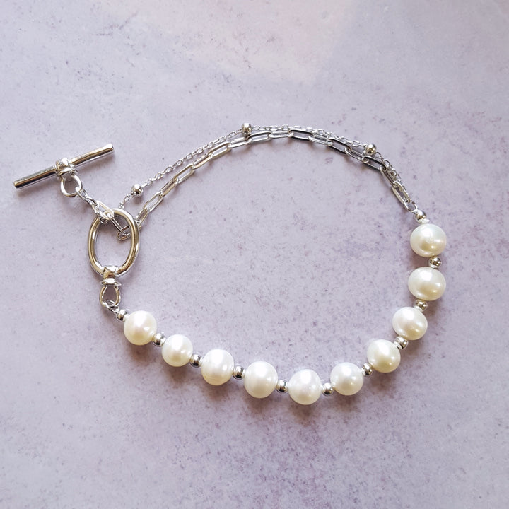 Sterling Silver and Pearl Toggle Bracelet
