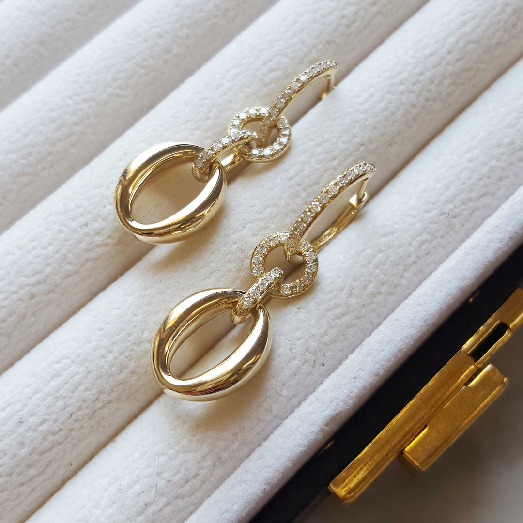 14K Yellow Gold Open Loop Diamond Earrings