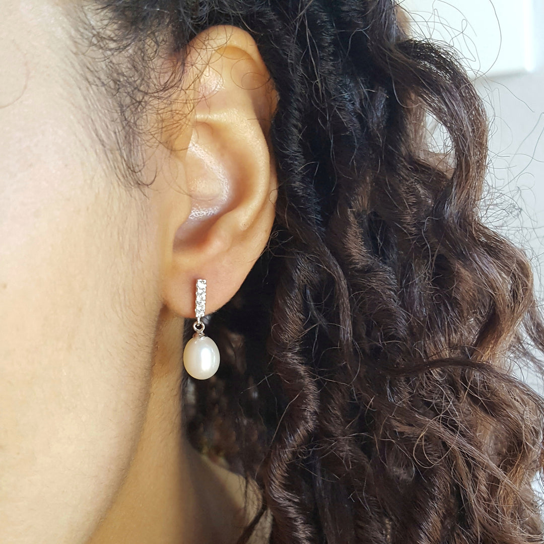 Sterling Silver Freshwater Pearl Drop Studs