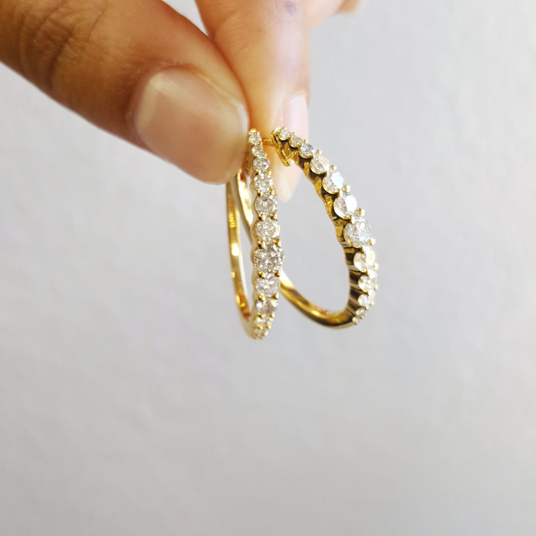 14K Yellow Gold Gradient Diamond Hoop Earrings