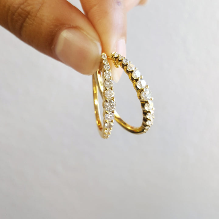 14K Yellow Gold Gradient Diamond Hoop Earrings