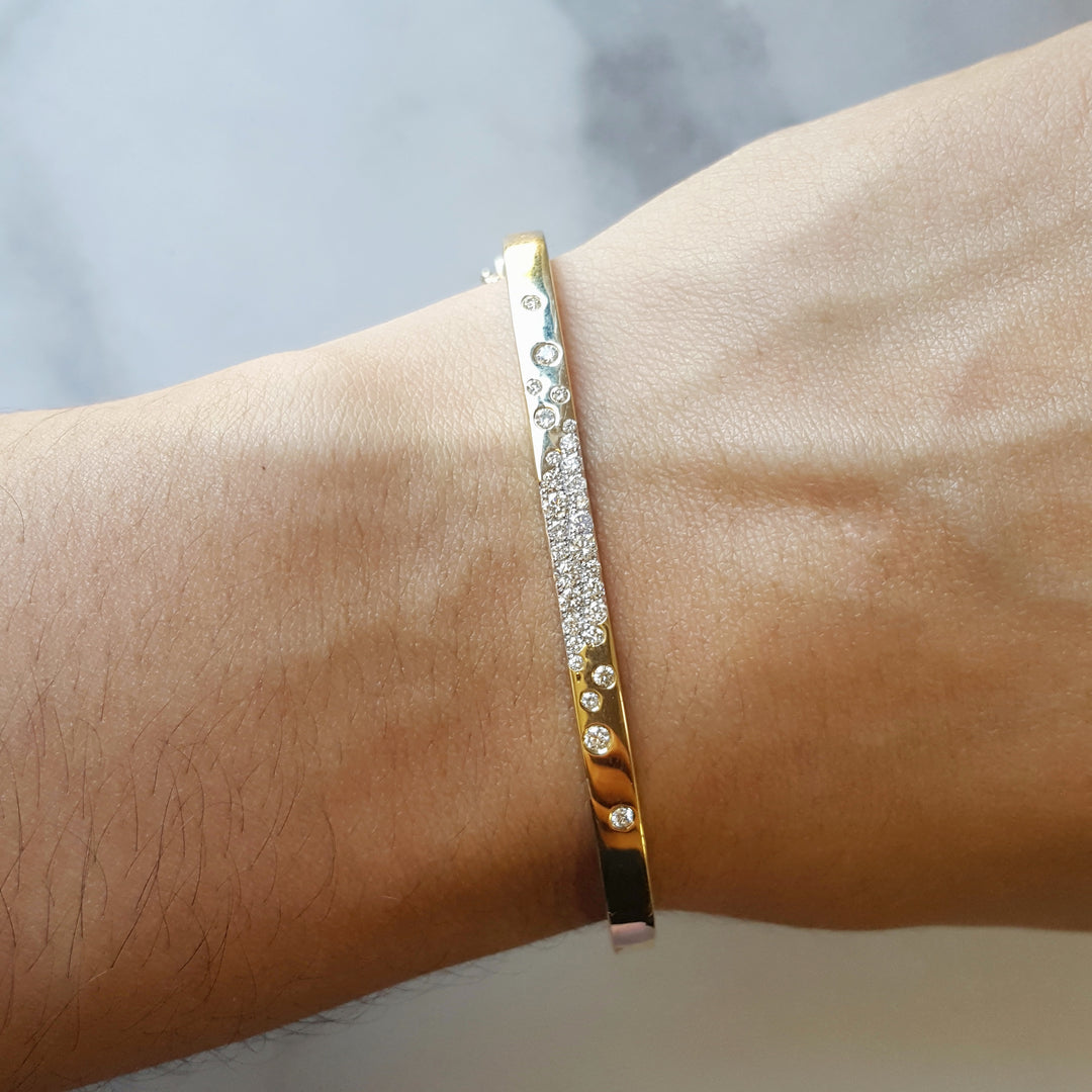 14K Yellow Gold Modern Diamond Cuff Bracelet
