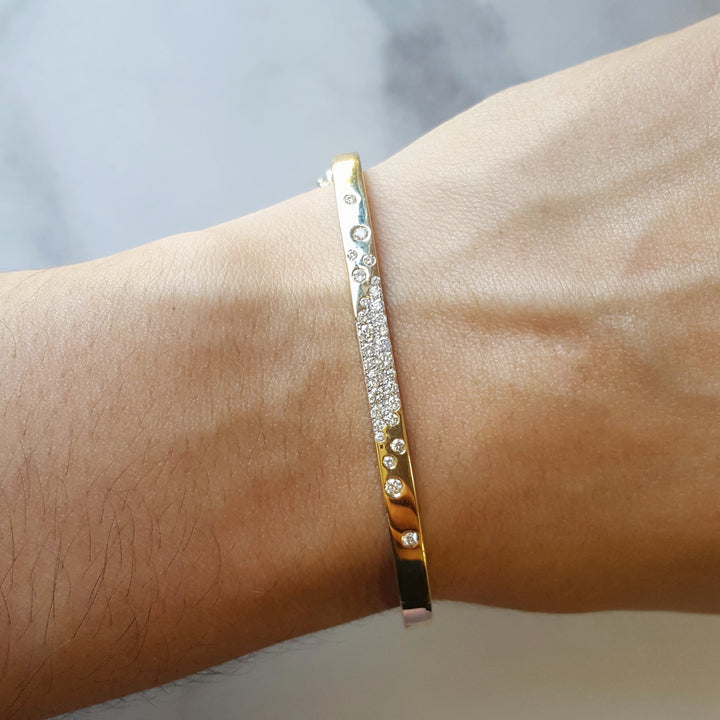 14K Yellow Gold Modern Diamond Cuff Bracelet