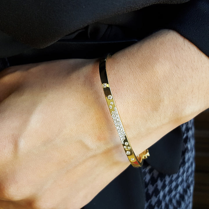 14K Yellow Gold Modern Diamond Cuff Bracelet