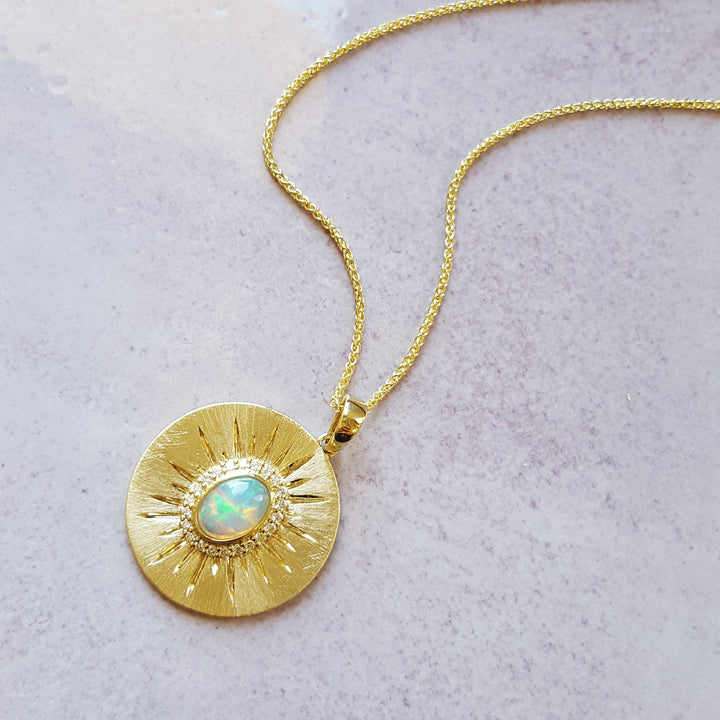 "Prism of Time"; Nevada Opal 14k Yellow Gold Pendant