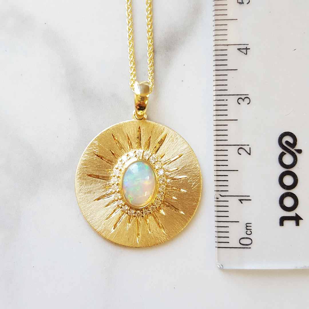 "Prism of Time"; Nevada Opal 14k Yellow Gold Pendant