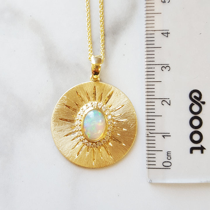"Prism of Time"; Nevada Opal 14k Yellow Gold Pendant