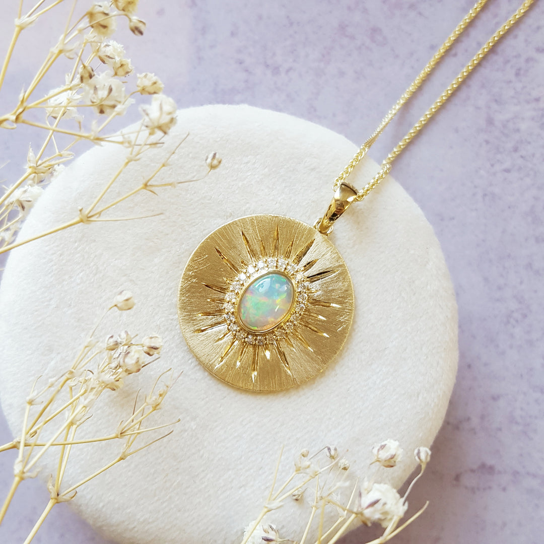 "Prism of Time"; Nevada Opal 14k Yellow Gold Pendant