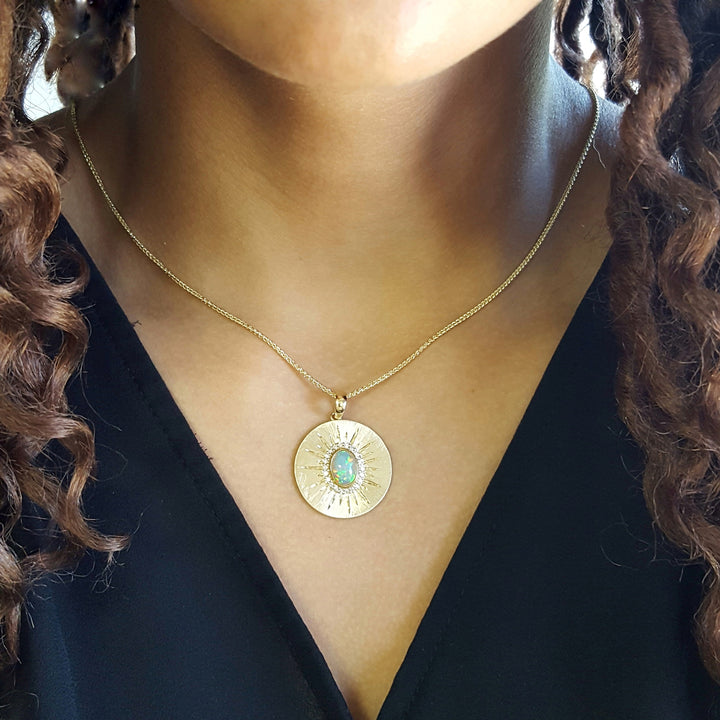 "Prism of Time"; Nevada Opal 14k Yellow Gold Pendant
