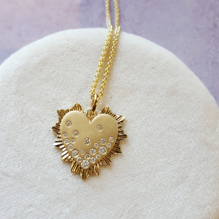 14K Yellow Gold Heart Shaped Diamond Pendant