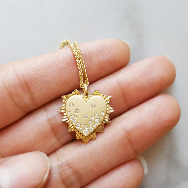 14K Yellow Gold Heart Shaped Diamond Pendant