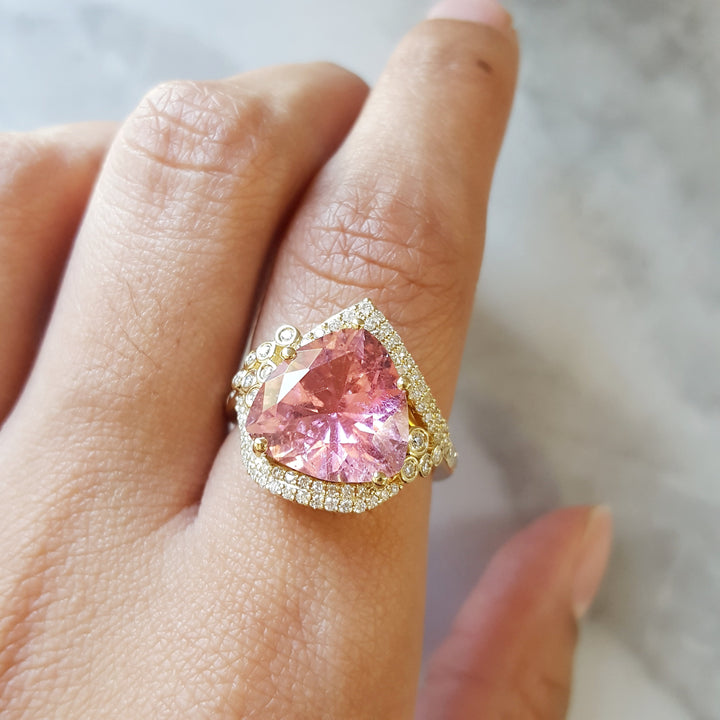 "Popular"; 14k Yellow Gold California Pink Tourmaline Ring