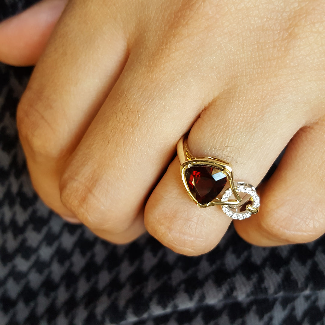 "Crimson Whisper"; 14k Yellow Gold Arizona Garnet Ring