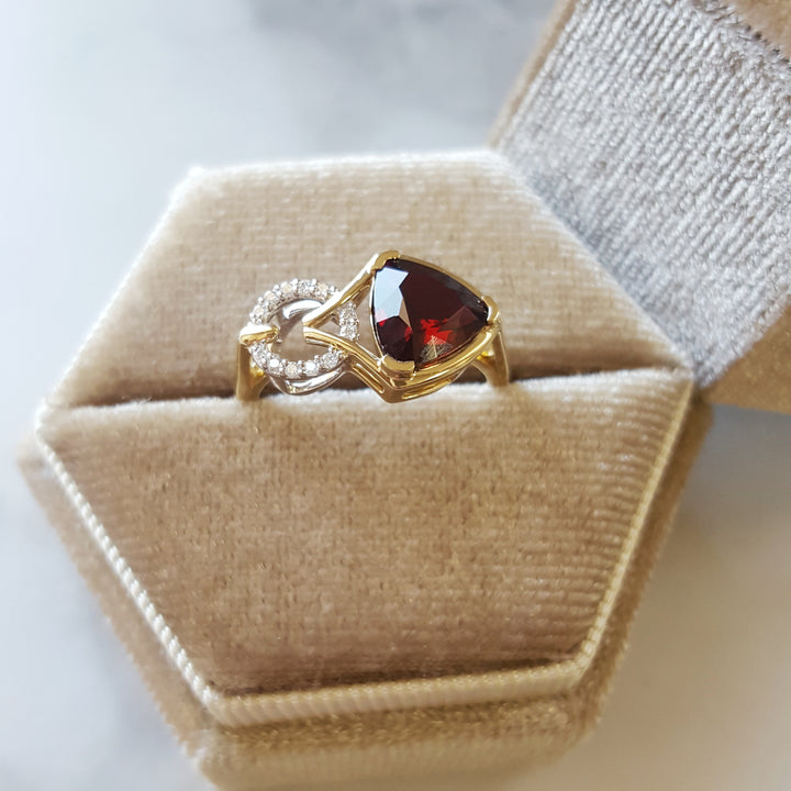 "Crimson Whisper"; 14k Yellow Gold Arizona Garnet Ring