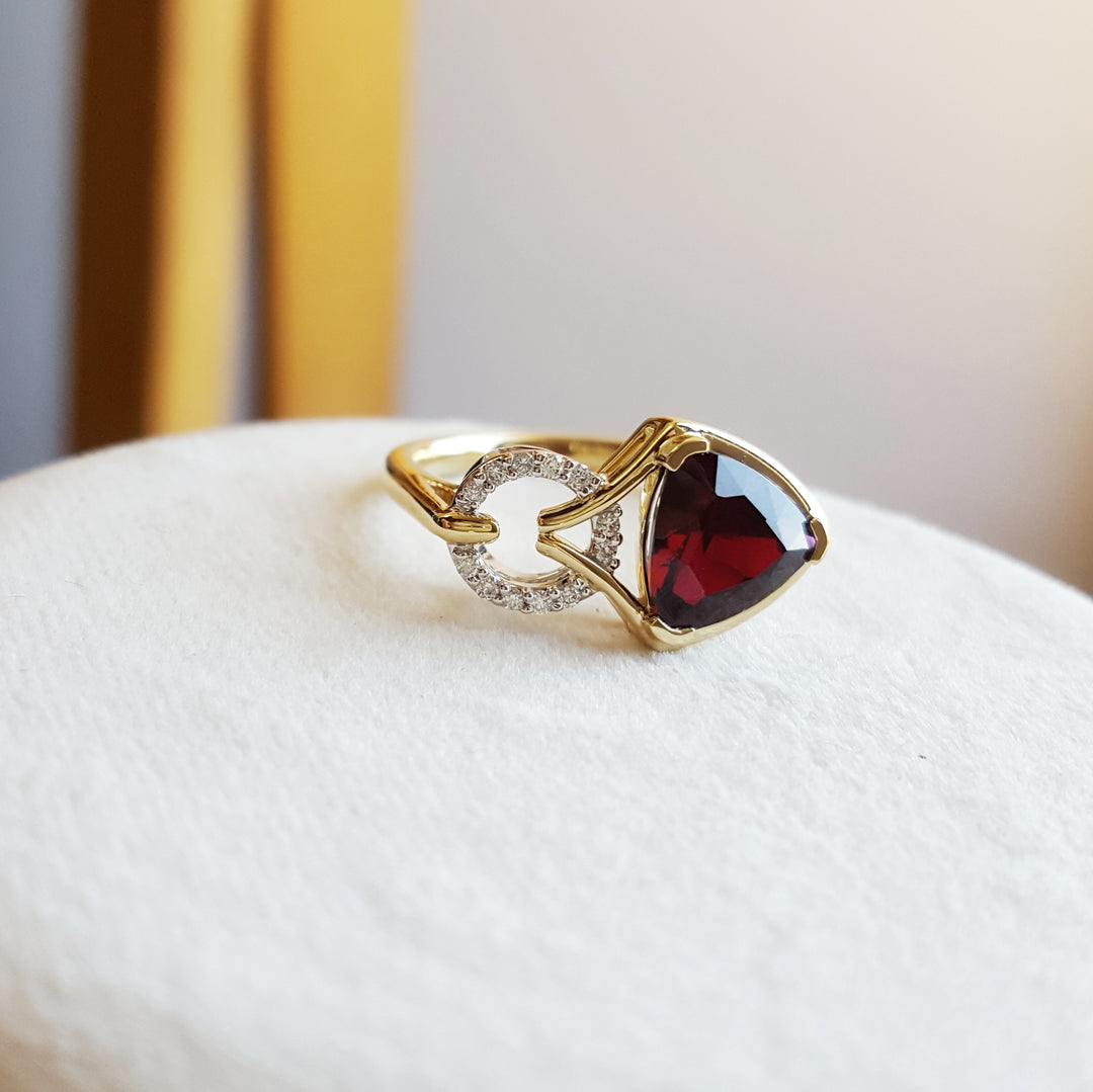"Crimson Whisper"; 14k Yellow Gold Arizona Garnet Ring