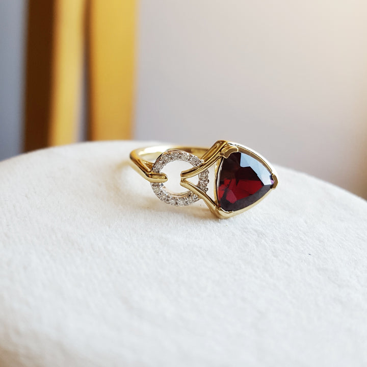 "Crimson Whisper"; 14k Yellow Gold Arizona Garnet Ring