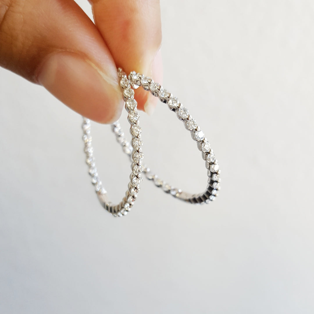 14K White Gold 1.50ct Diamond Hoop Earrings