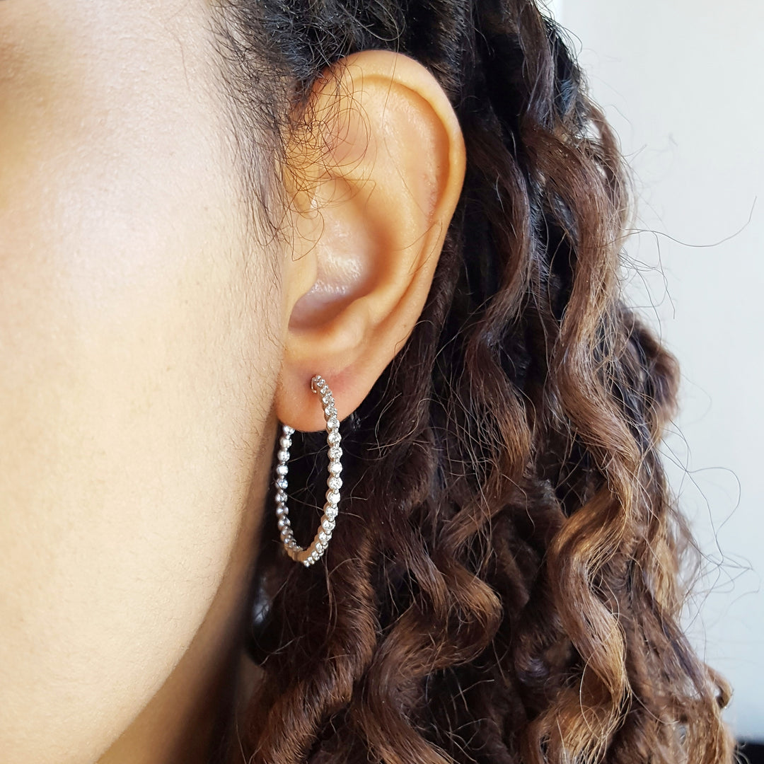 14K White Gold 1.50ct Diamond Hoop Earrings