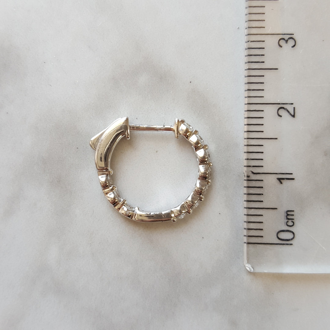 14K White Gold Diamond Huggie Hoops