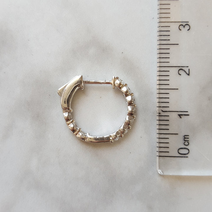 14K White Gold Diamond Huggie Hoops
