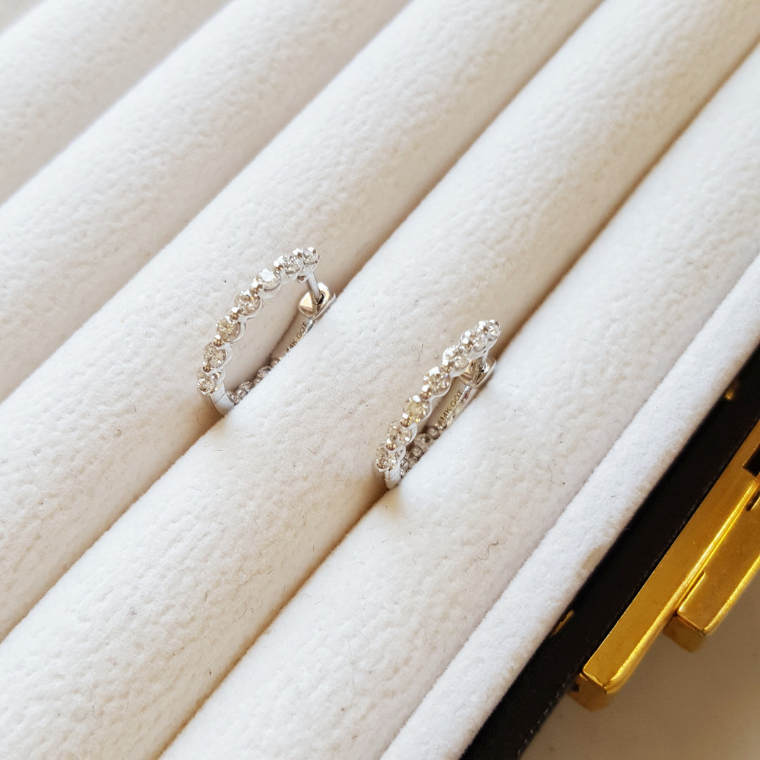 14K White Gold Diamond Huggie Hoops