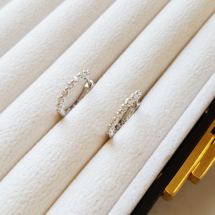 14K White Gold Diamond Huggie Hoops