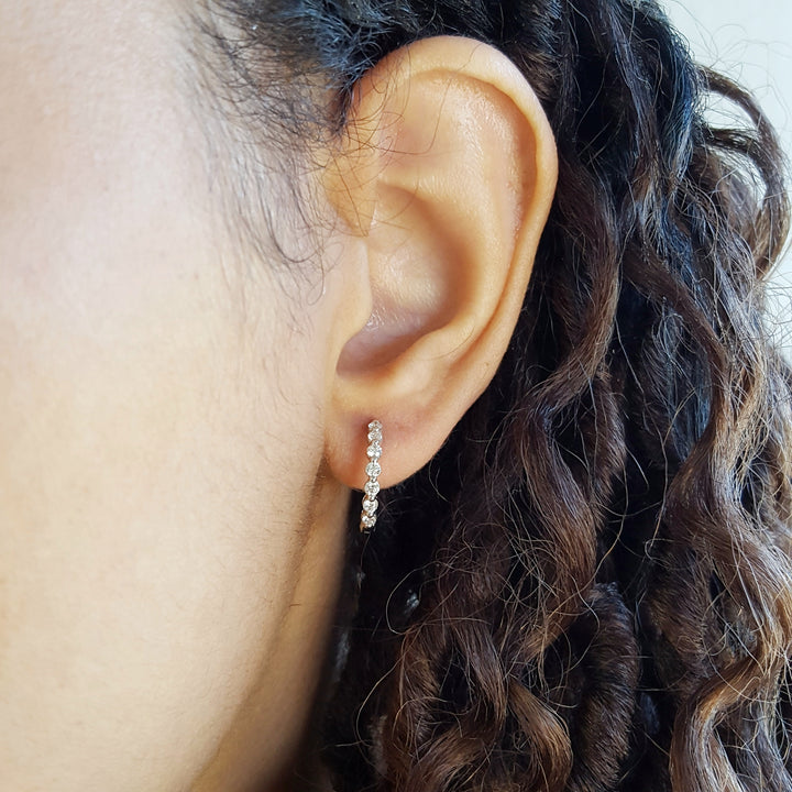 14K White Gold Diamond Huggie Hoops
