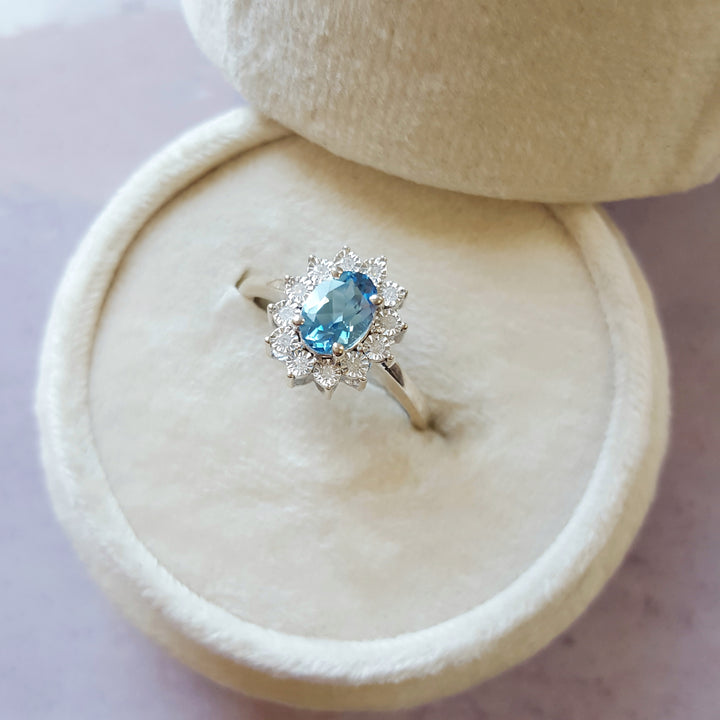 Sterling Silver Blue Topaz Halo Ring