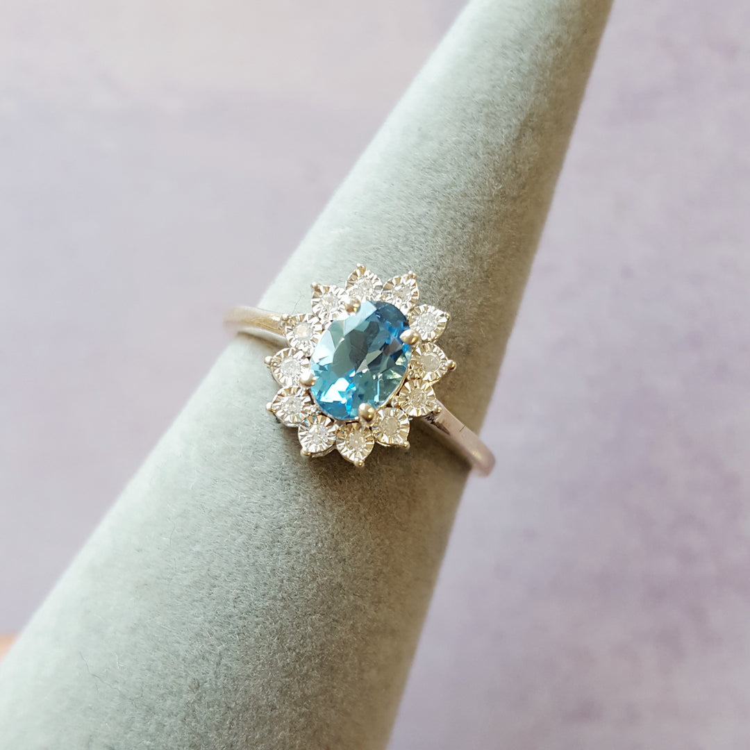 Sterling Silver Blue Topaz Halo Ring