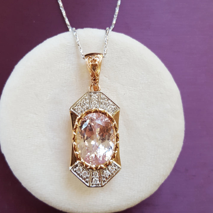 "Renaissance Rose"; 14k Two Tone Kunzite Pendant