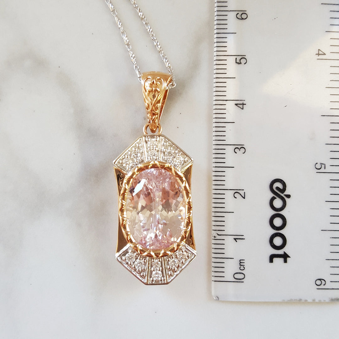 "Renaissance Rose"; 14k Two Tone Kunzite Pendant