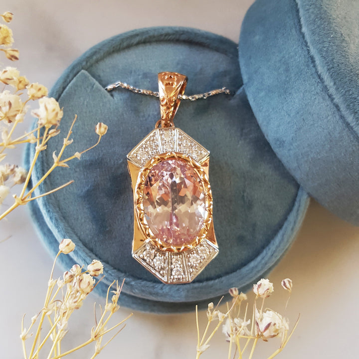 "Renaissance Rose"; 14k Two Tone Kunzite Pendant