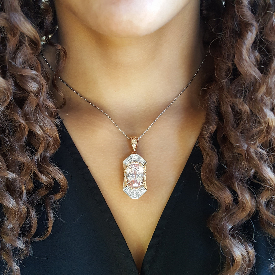 "Renaissance Rose"; 14k Two Tone Kunzite Pendant