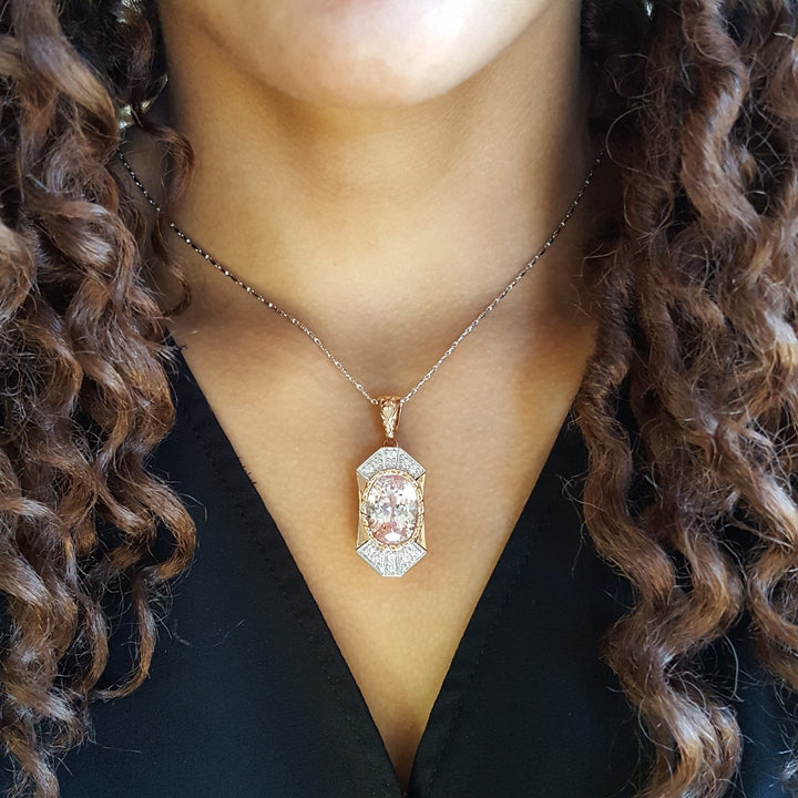"Renaissance Rose"; 14k Two Tone Kunzite Pendant
